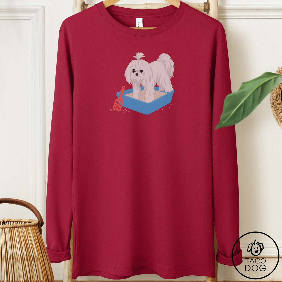 Maltese Litter Box Long Sleeve Tee Cardinal Taco-Dog