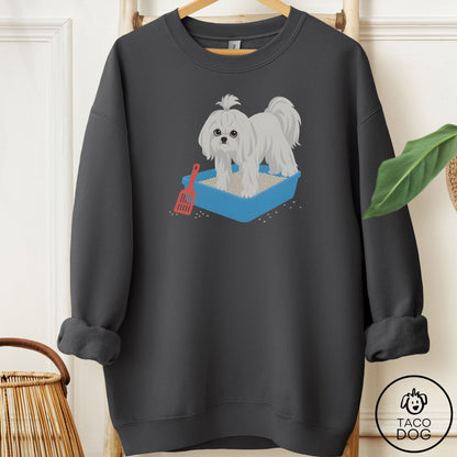 Maltese Litter Box Sweatshirt Charcoal Taco-Dog