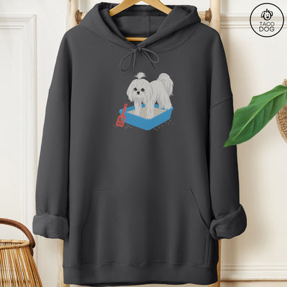 Maltese Litter Box Hoodie Charcoal Taco-Dog