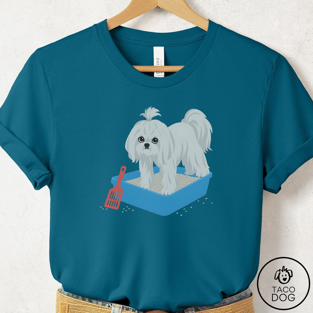 Maltese Litter Box T-Shirt Deep Teal Taco-Dog