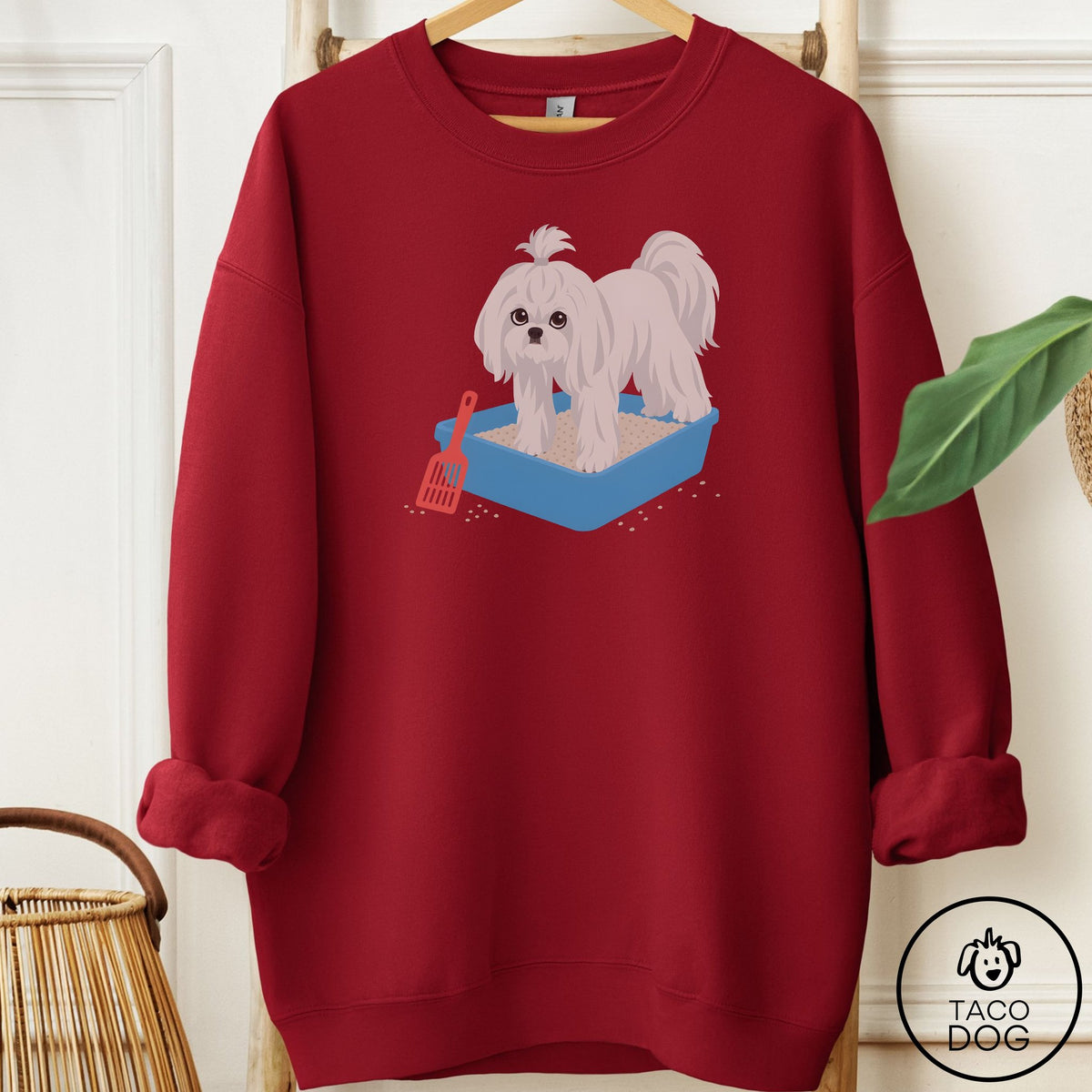Maltese Litter Box Sweatshirt Garnet Taco-Dog