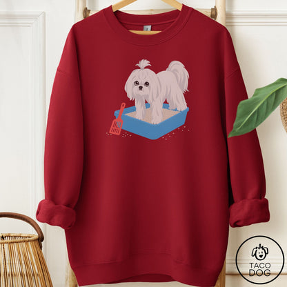 Maltese Litter Box Sweatshirt Garnet Taco-Dog
