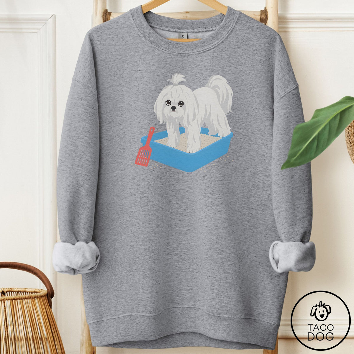 Maltese Litter Box Sweatshirt Graphite Heather Taco-Dog