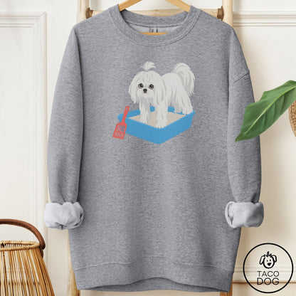 Maltese Litter Box Sweatshirt Graphite Heather Taco-Dog