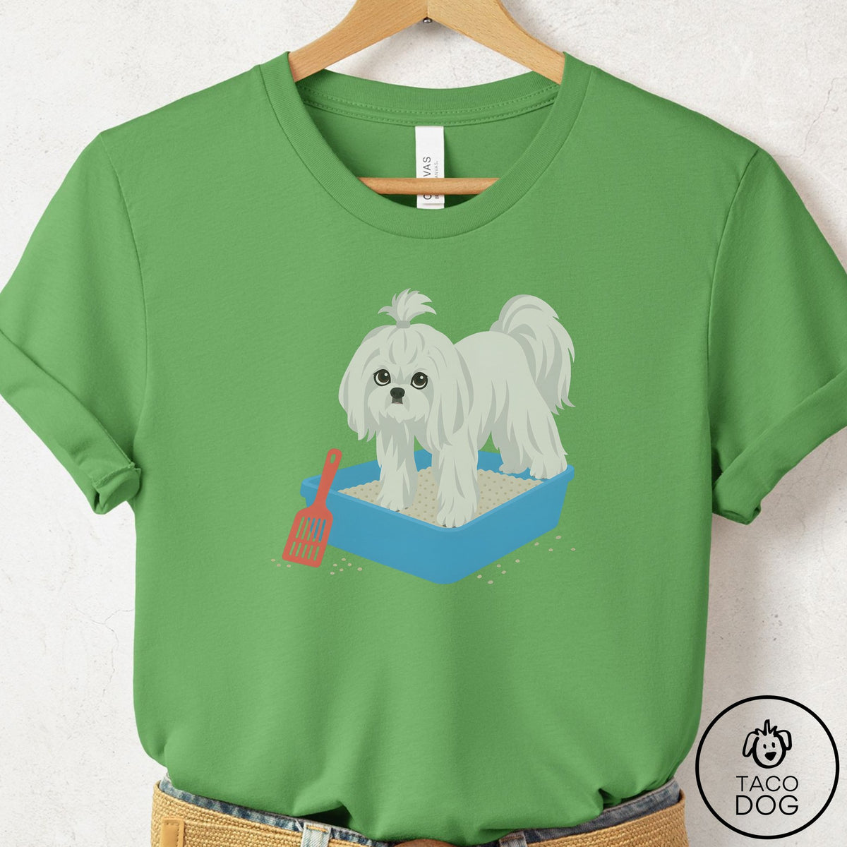 Maltese Litter Box T-Shirt Leaf Taco-Dog