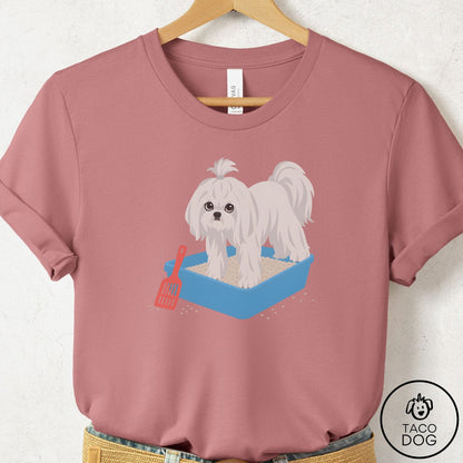 Maltese Litter Box T-Shirt Mauve Taco-Dog