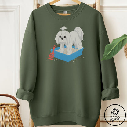 Maltese Litter Box Sweatshirt Military Green Taco-Dog
