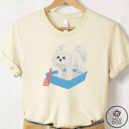 Maltese Litter Box T-Shirt Natural Taco-Dog