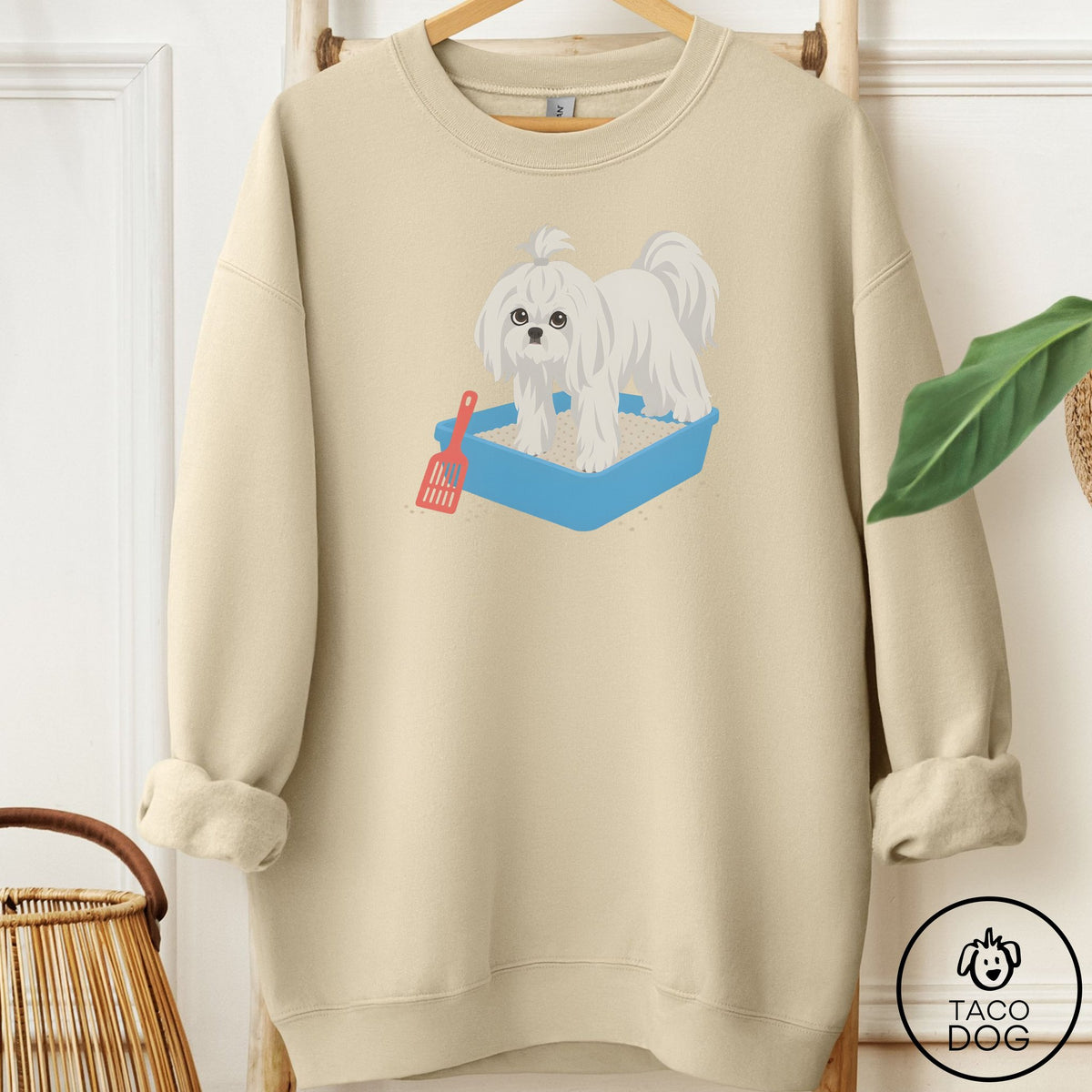 Maltese Litter Box Sweatshirt Sand Taco-Dog