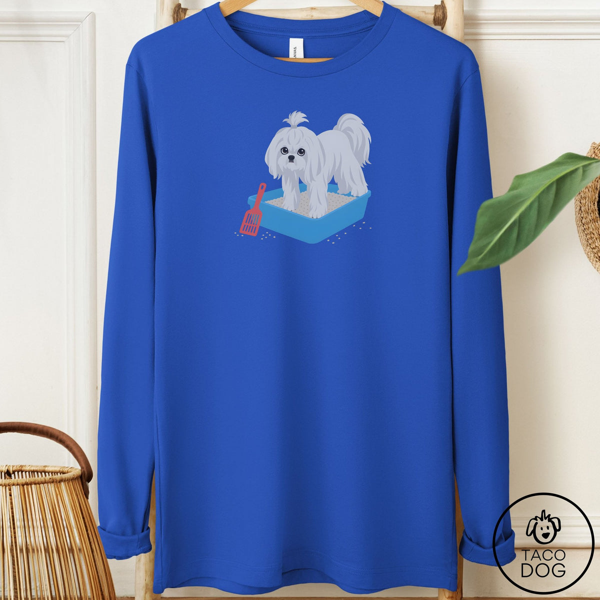 Maltese Litter Box Long Sleeve Tee True Royal Taco-Dog