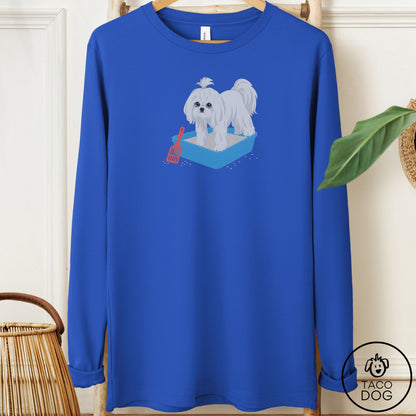 Maltese Litter Box Long Sleeve Tee True Royal Taco-Dog