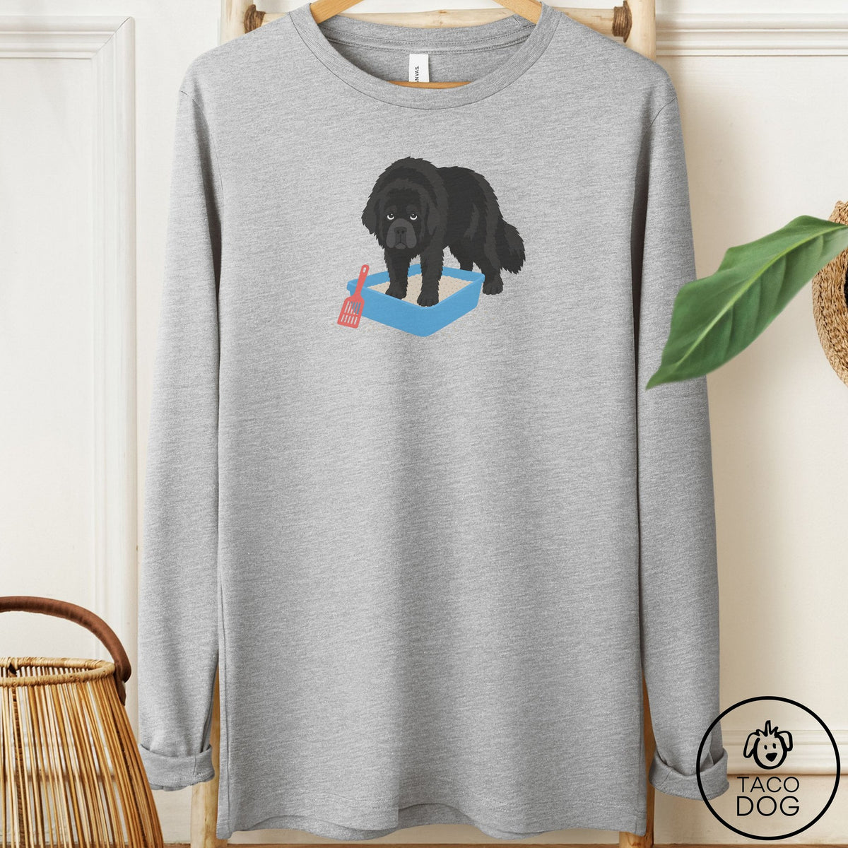 Newfoundland Litter Box Long Sleeve Tee Athletic Heather Taco-Dog