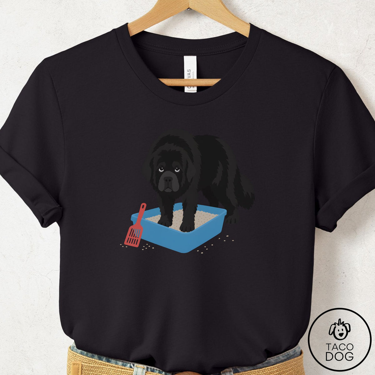 Newfoundland Litter Box T-Shirt Black Taco-Dog