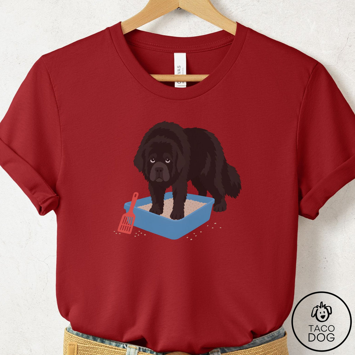 Newfoundland Litter Box T-Shirt Canvas Red Taco-Dog