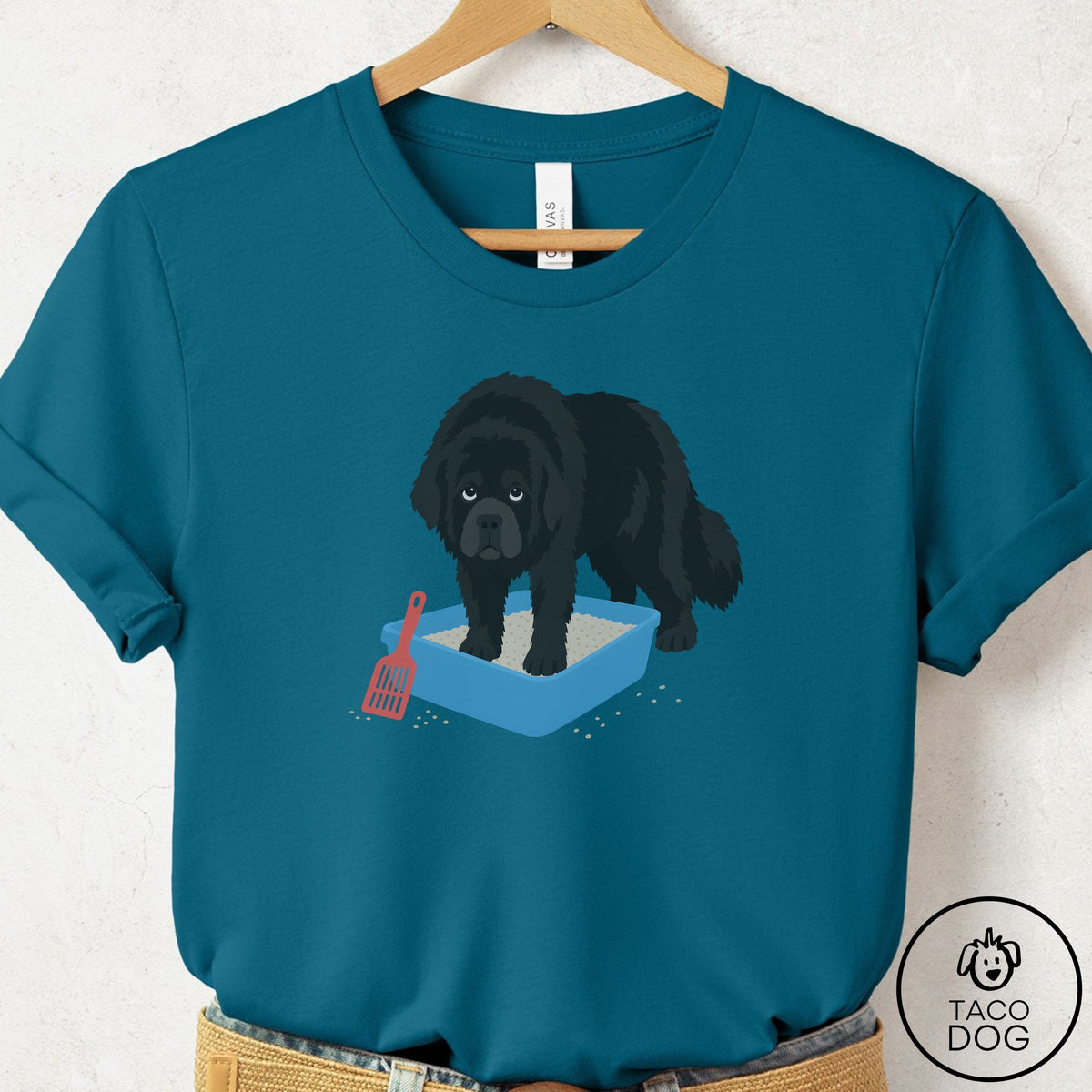 Newfoundland Litter Box T-Shirt Deep Teal Taco-Dog