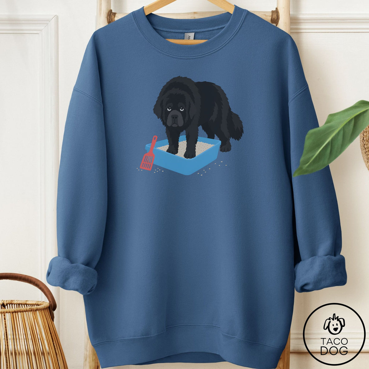 Newfoundland Litter Box Sweatshirt Indigo Blue Taco-Dog