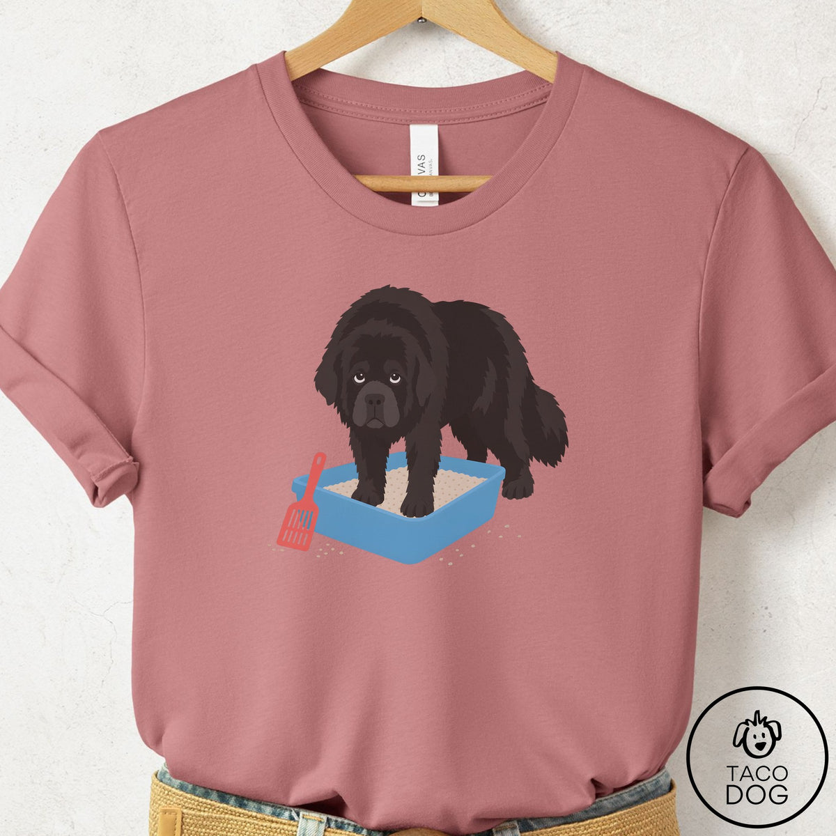 Newfoundland Litter Box T-Shirt Mauve Taco-Dog