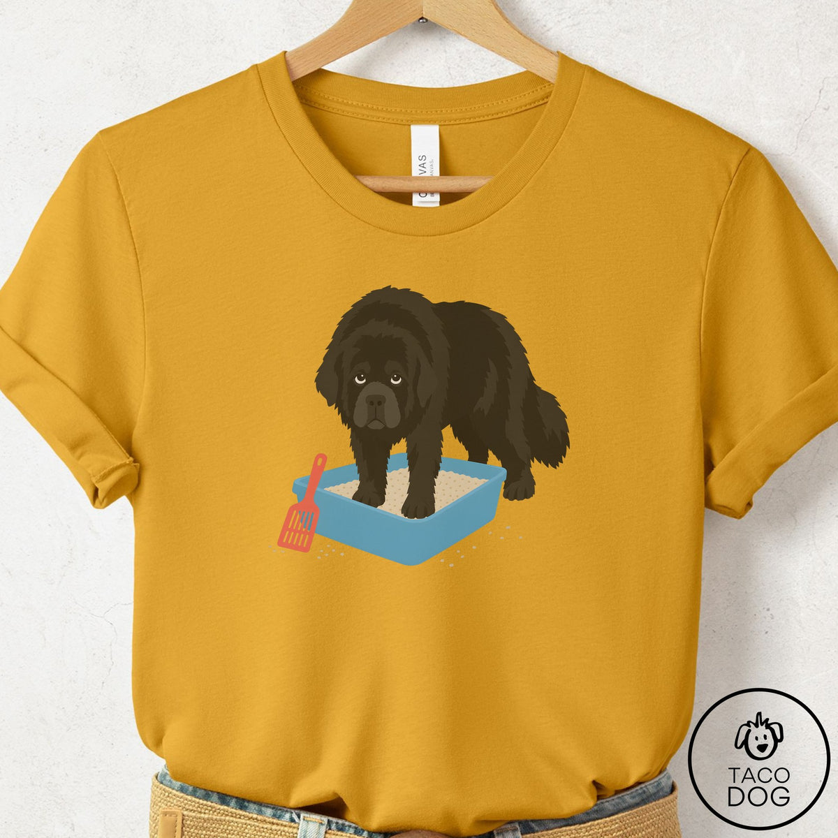 Newfoundland Litter Box T-Shirt Mustard Taco-Dog