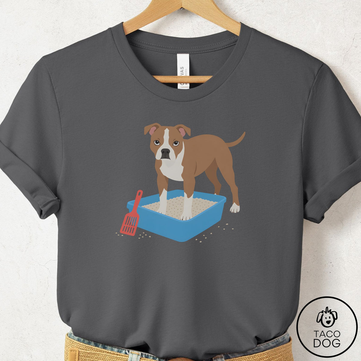 Pitbull Litter Box T-Shirt Asphalt Taco-Dog