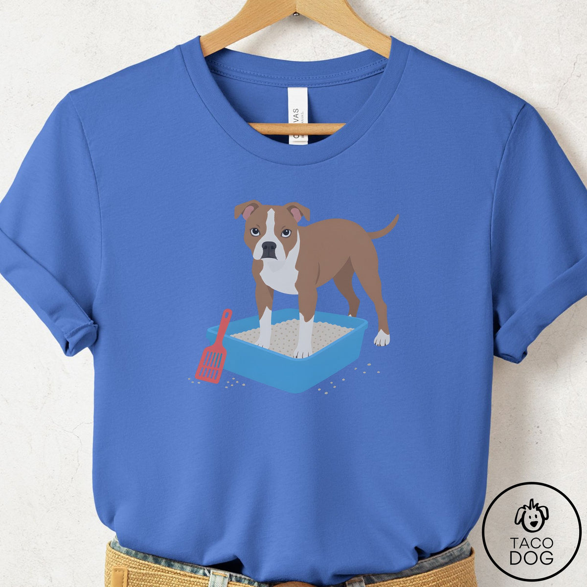 Pitbull Litter Box T-Shirt Columbia Blue Taco-Dog
