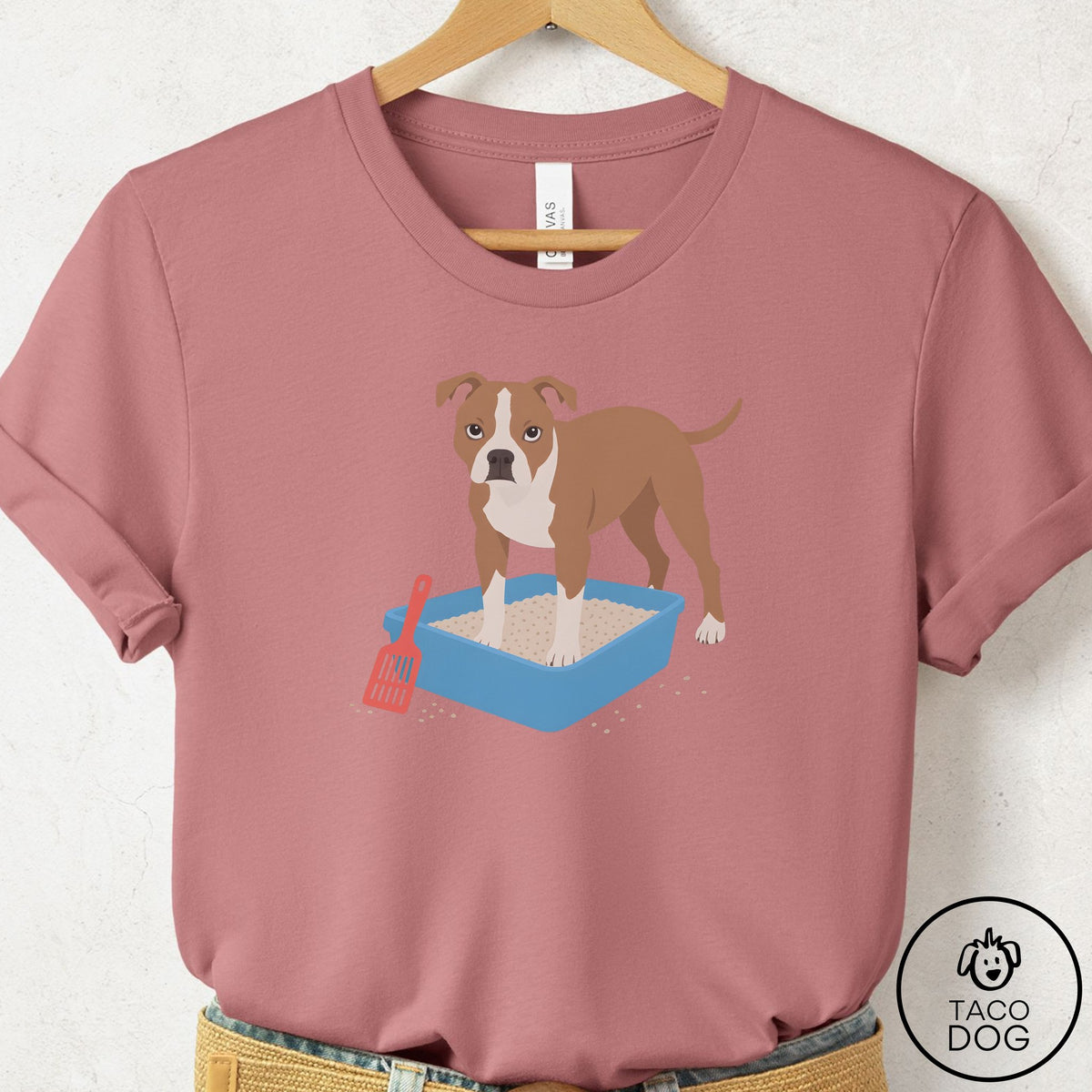 Pitbull Litter Box T-Shirt Mauve Taco-Dog