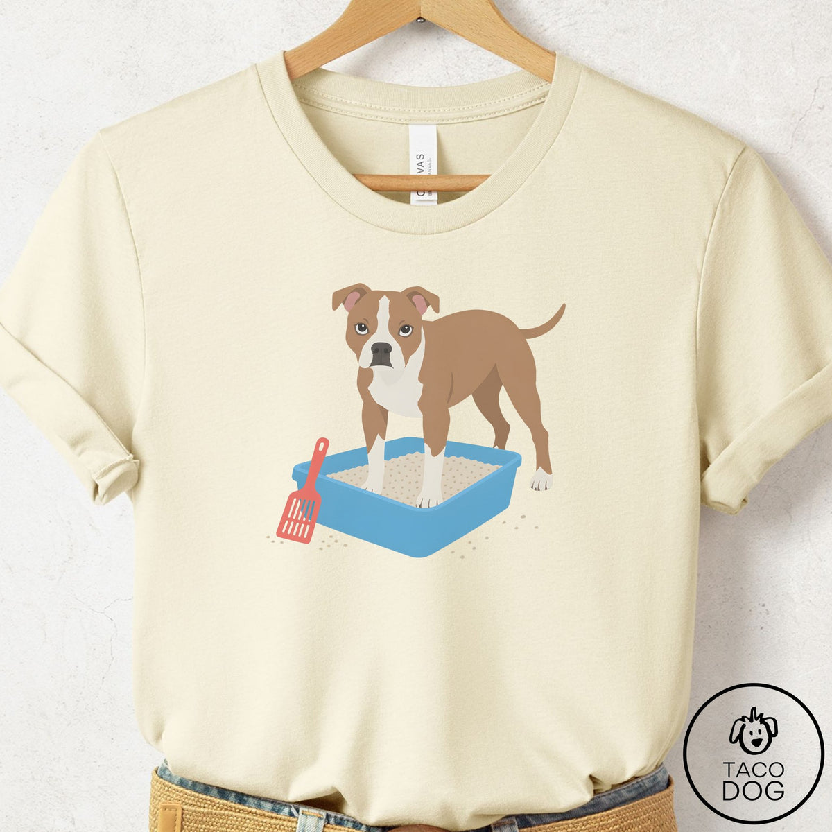 Pitbull Litter Box T-Shirt Natural Taco-Dog