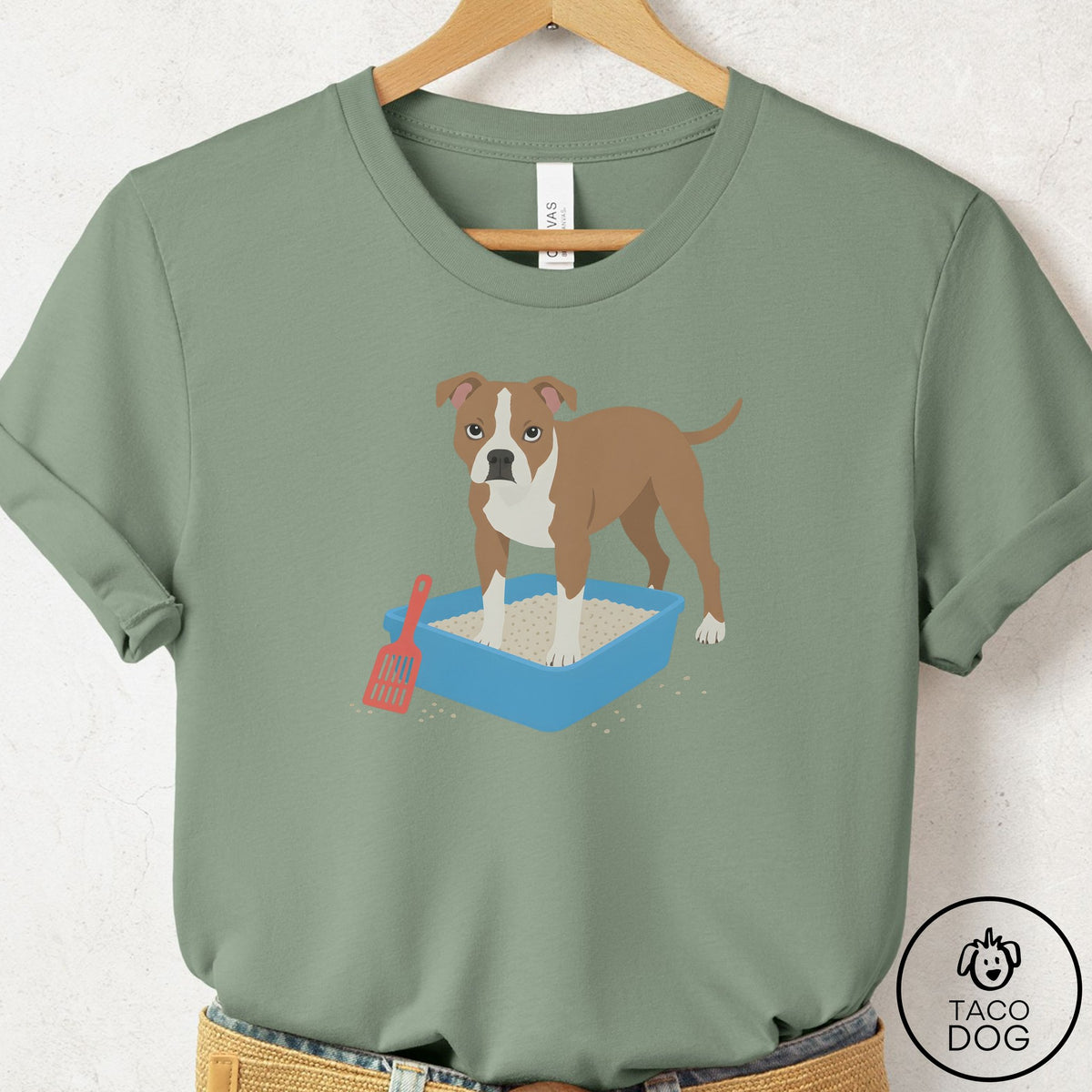 Pitbull Litter Box T-Shirt Sage Taco-Dog