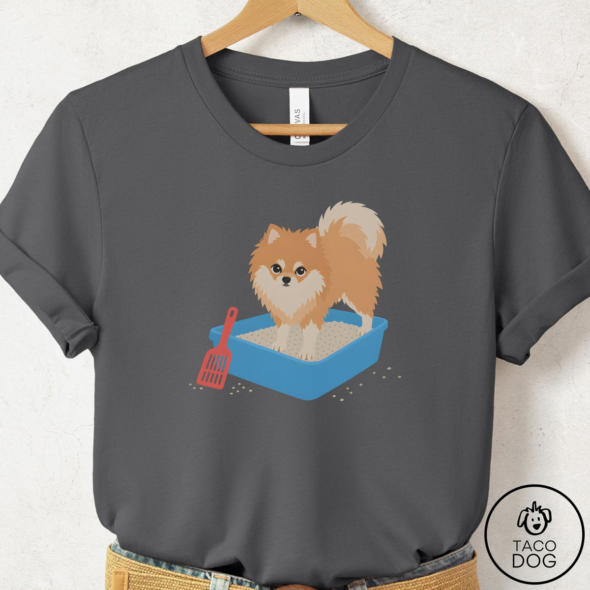 Pomeranian Litter Box T-Shirt Asphalt Taco-Dog