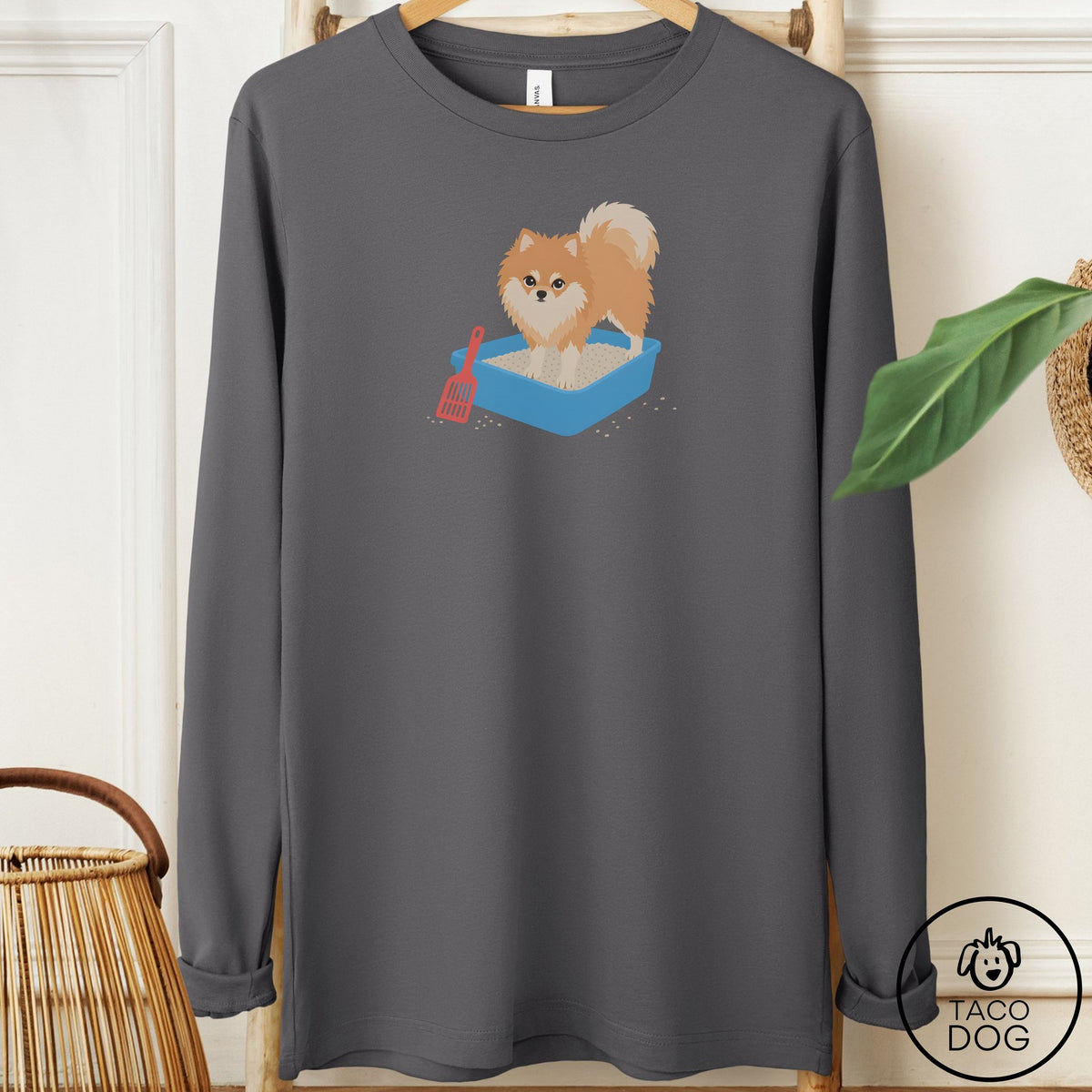 Pomeranian Litter Box Long Sleeve Tee Asphalt Taco-Dog