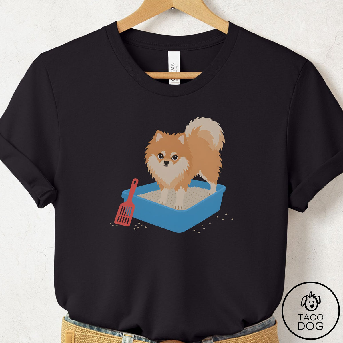 Pomeranian Litter Box T-Shirt Black Taco-Dog