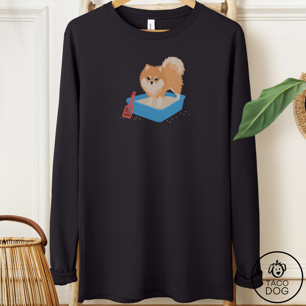 Pomeranian Litter Box Long Sleeve Tee Black Taco-Dog