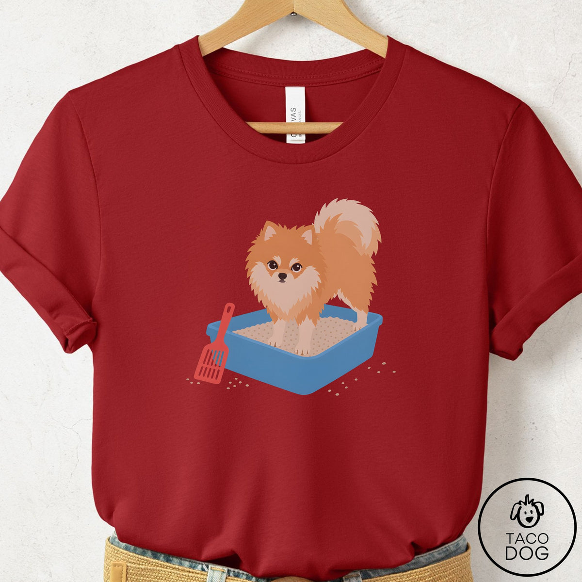 Pomeranian Litter Box T-Shirt Canvas Red Taco-Dog