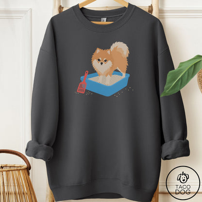 Pomeranian Litter Box Sweatshirt Charcoal Taco-Dog