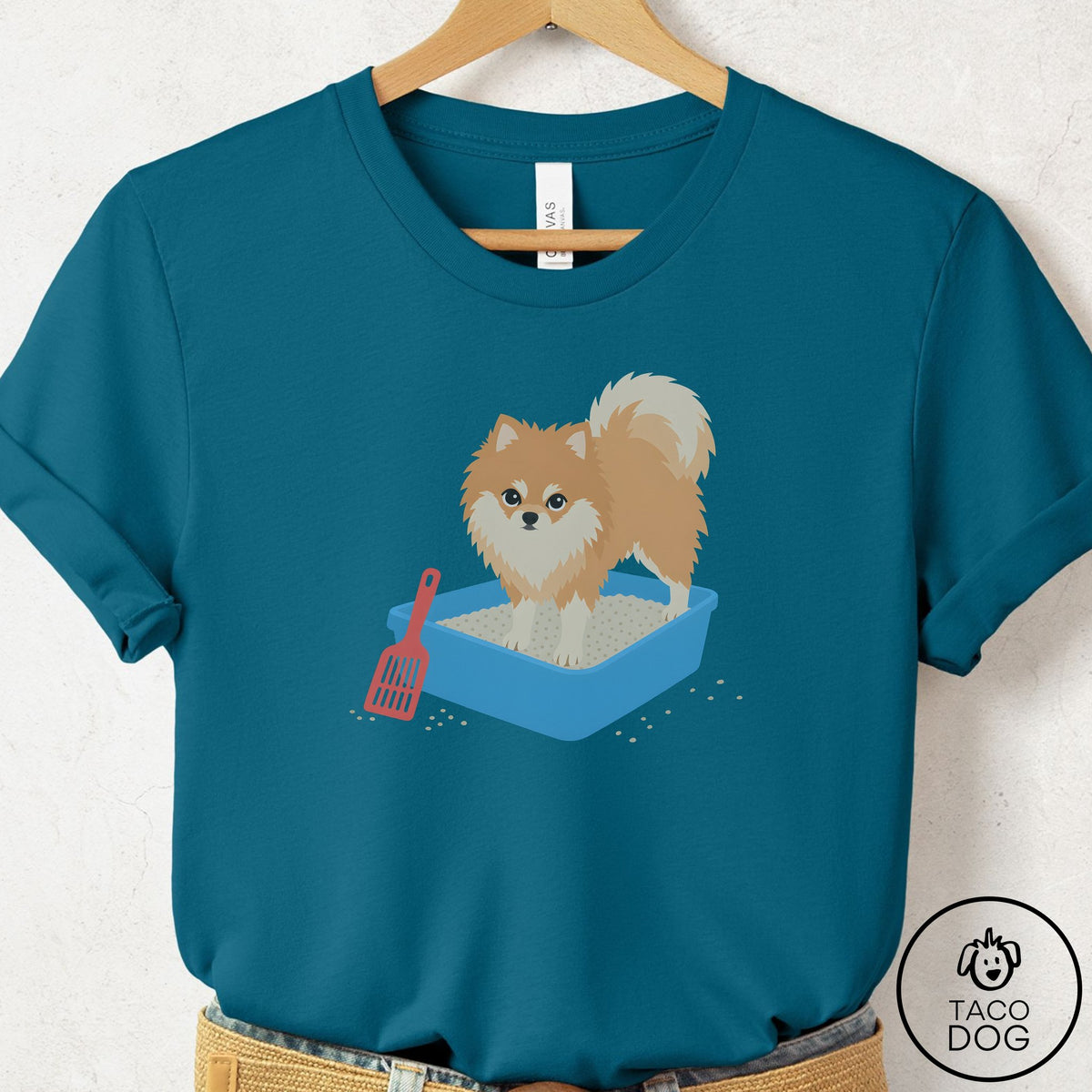 Pomeranian Litter Box T-Shirt Deep Teal Taco-Dog