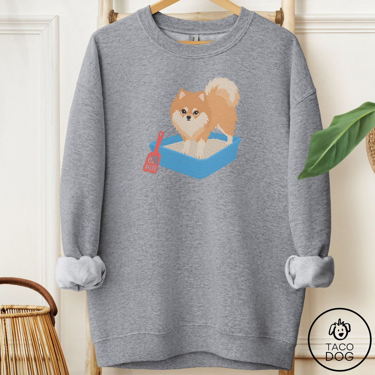 Pomeranian Litter Box Sweatshirt Graphite Heather Taco-Dog