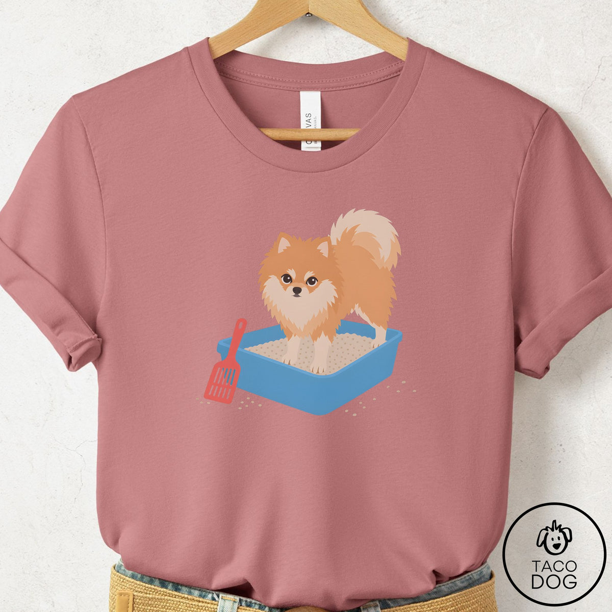 Pomeranian Litter Box T-Shirt Mauve Taco-Dog