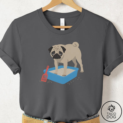 Pug Litter Box T-Shirt Asphalt Taco-Dog
