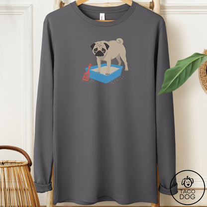 Pug Litter Box Long Sleeve Tee Asphalt Taco-Dog
