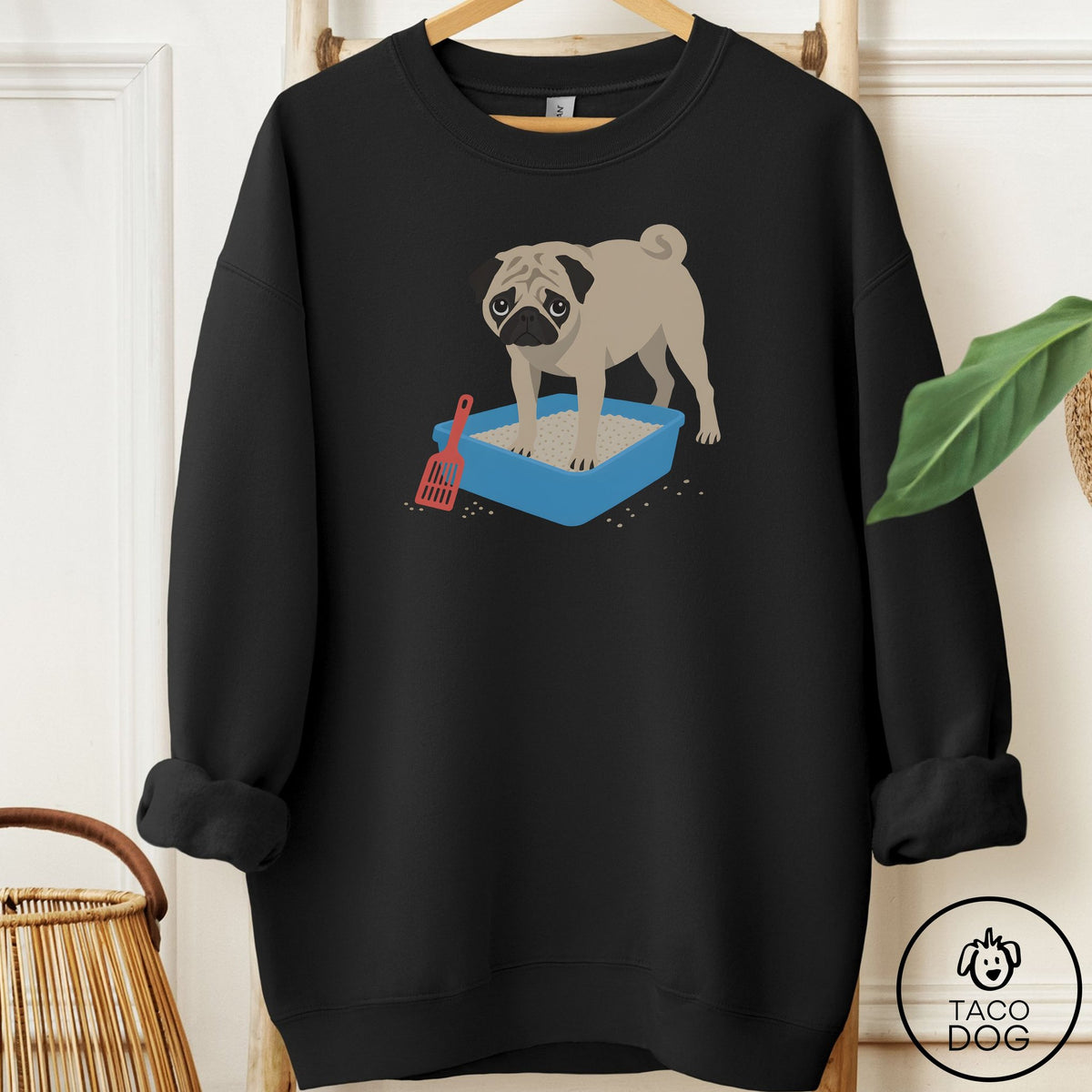 Pug Litter Box Sweatshirt Black Taco-Dog