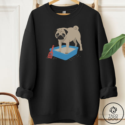 Pug Litter Box Sweatshirt Black Taco-Dog
