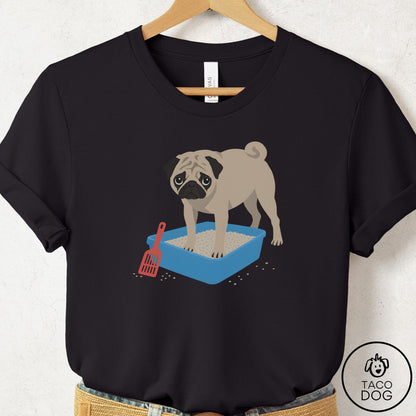 Pug Litter Box T-Shirt Black Taco-Dog