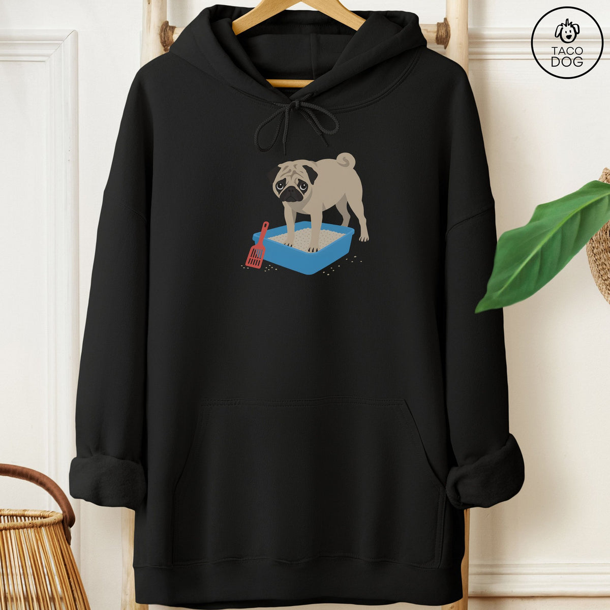 Pug Litter Box Hoodie Black Taco-Dog