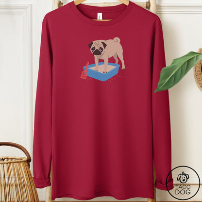 Pug Litter Box Long Sleeve Tee Cardinal Taco-Dog