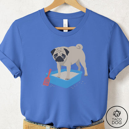 Pug Litter Box T-Shirt Columbia Blue Taco-Dog