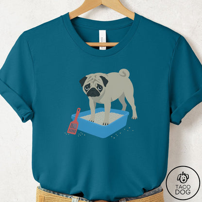 Pug Litter Box T-Shirt Deep Teal Taco-Dog