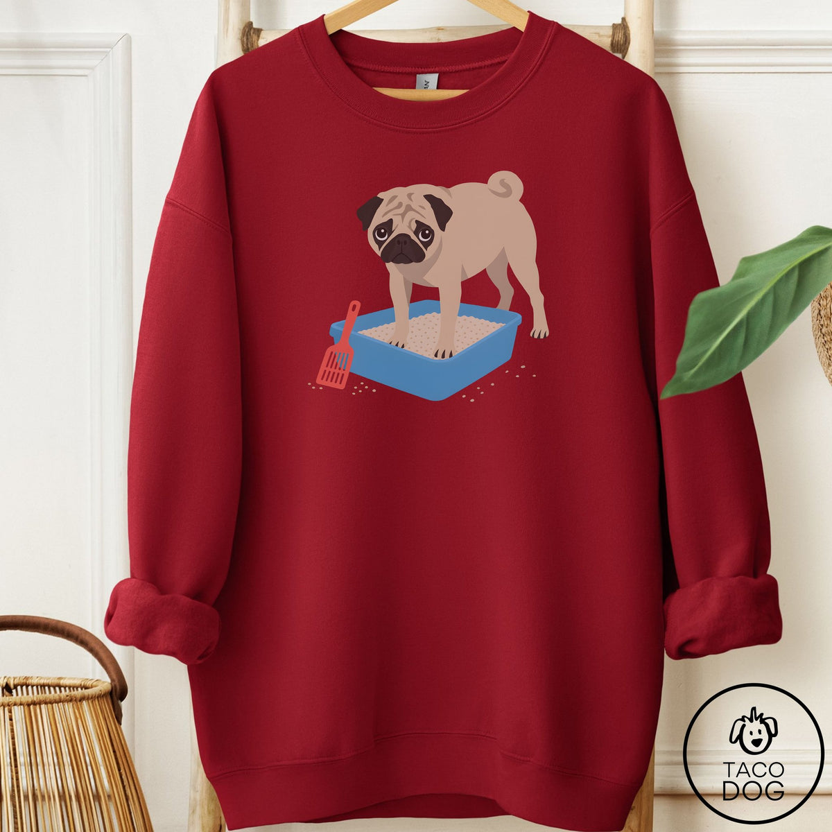 Pug Litter Box Sweatshirt Garnet Taco-Dog