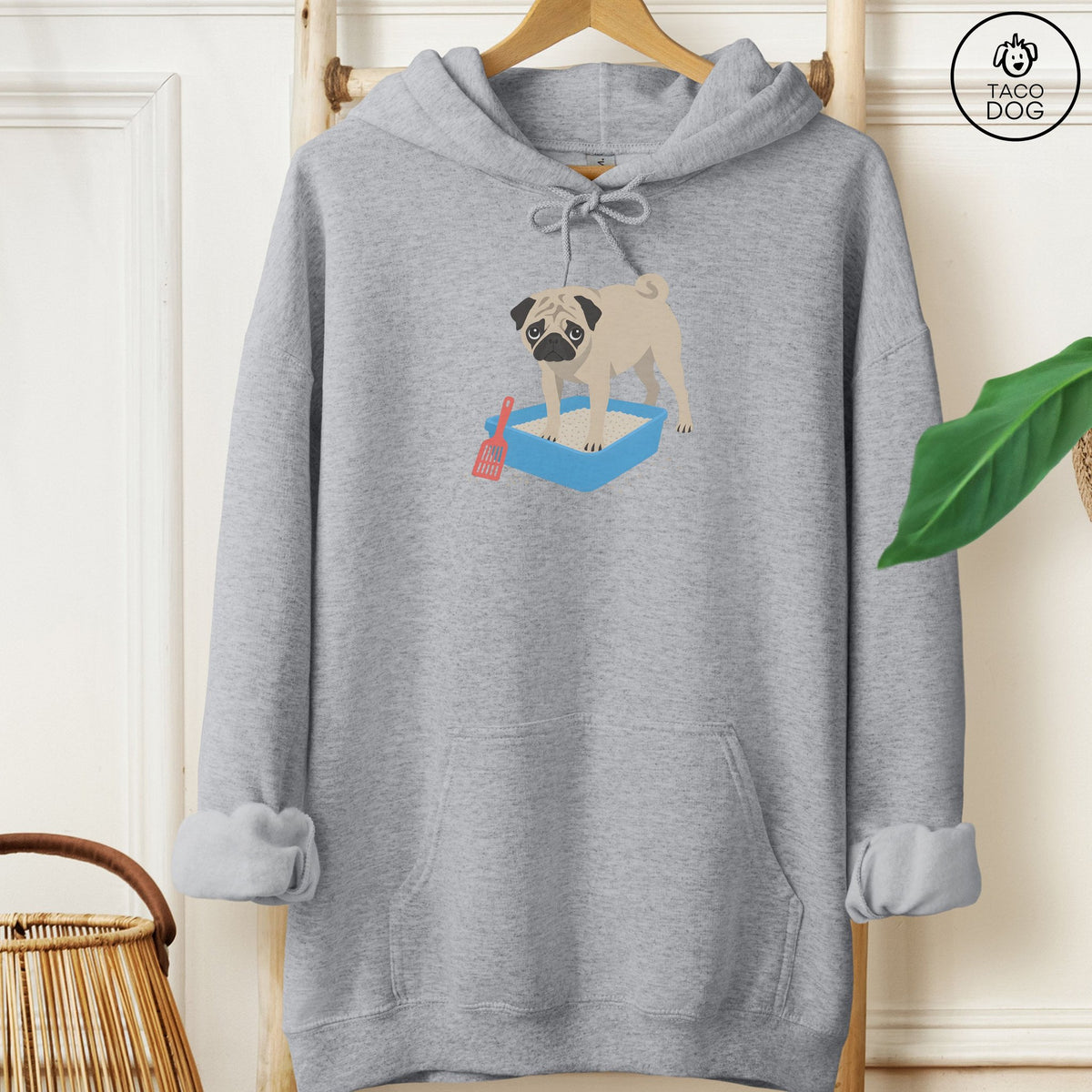 Pug Litter Box Hoodie Graphite Heather Taco-Dog