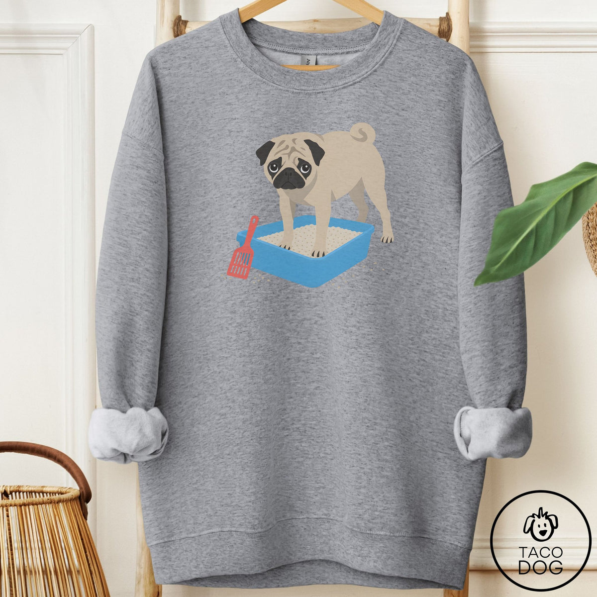 Pug Litter Box Sweatshirt Graphite Heather Taco-Dog