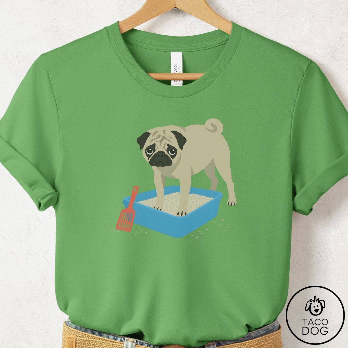 Pug Litter Box T-Shirt Leaf Taco-Dog