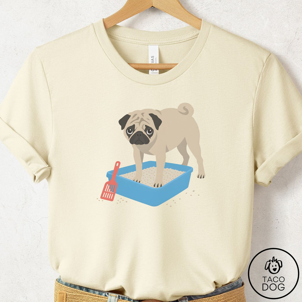 Pug Litter Box T-Shirt Natural Taco-Dog